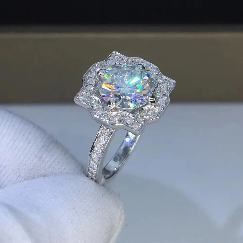 Кольцо Moissanite из белого золота с круглыми лучами, 2ct 8,00 мм D VVS, роскошное свадебное кольцо Moissanite для женщин
