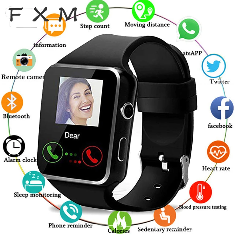 FXM Smart Watch Digital With Camera Support SIM TF Card Touch Screen Alarm Clock Sleep Monitoring Sp