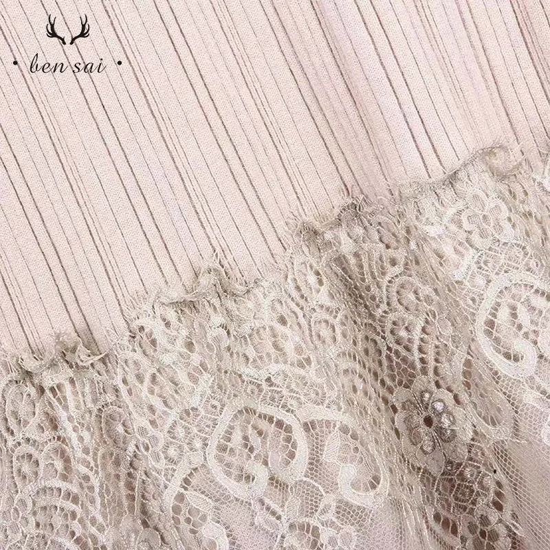 Женское модное платье с длинными рукавами кружевное шерстяное длинное секциями
