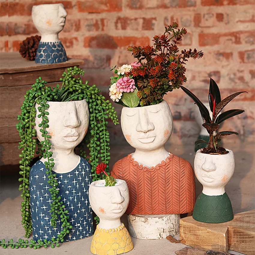 

Creative art Portrait Statue Flower Pot Vase Garden Portrait Sculpture Ornament Desktop Decor Resin Flower Arrangement Container