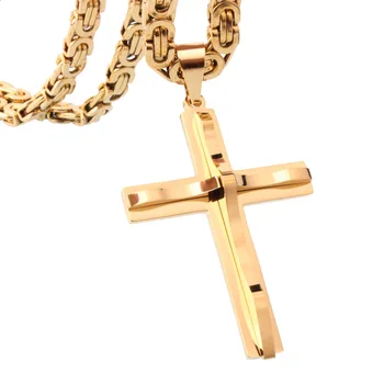 

Granny Chic 6mm Link Byzantine Chain Choker Necklace for Father Gold Color Heavy Men Necklaces Christian Cross Collar Jewelry