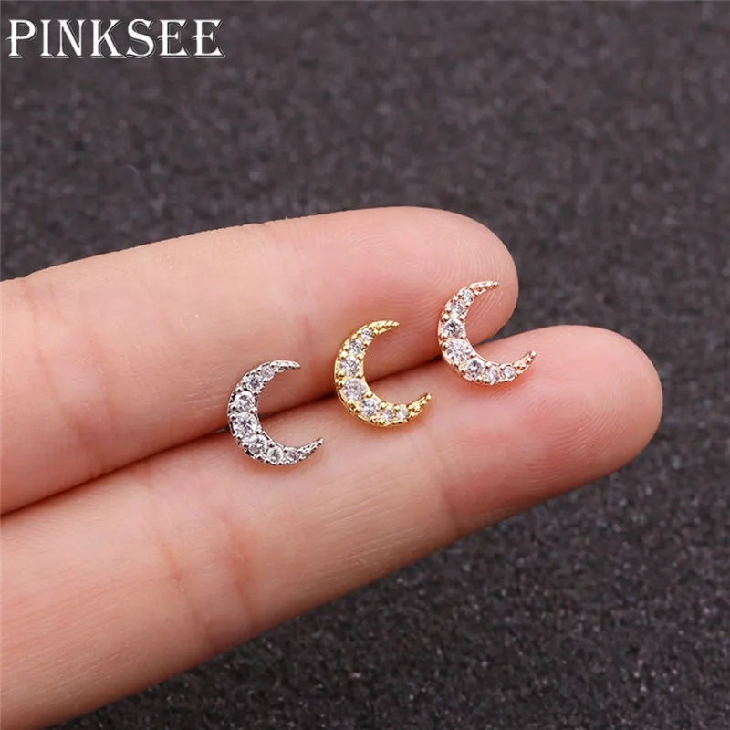 PINKSEE Crystal Moon Tragus Сережки для пирсинга из нержавеющей стали с Цирконом Серьги-гвоздики очаровательные ювелирные изделия для тела