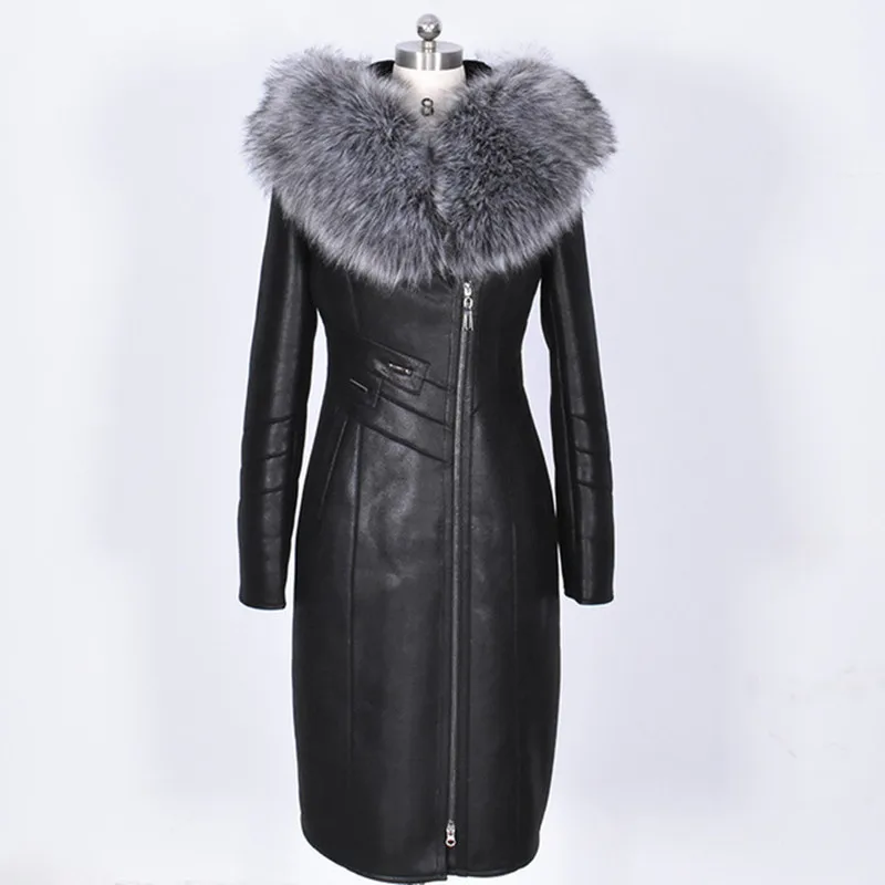 

Thick Real Fur Long Coat Woman Parka Winter Warm Faux Fox Fur Hooded Slim PU Leather Lamb Coats Jackets Oversize 4XL 5XL 6XL 7XL