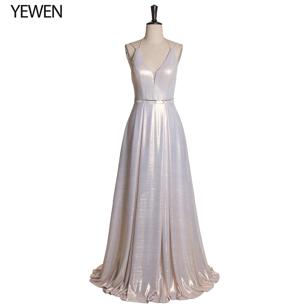 Sexy Sparkle Prom Dresses V-Neck Sleeveless Elegant Tencle Evening Party Gowns For Womens LT3512-1 Vestidos Gala Largos | Свадьбы и