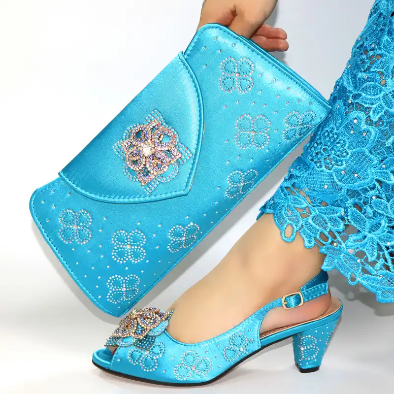 turquoise shoes and bag