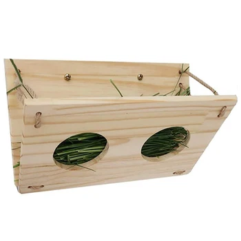 

Bunny Hay Feeder, Rabbit Food Dispenser Wooden Hay Manger Rack Holder for Guinea Pig Chinchilla Hamster