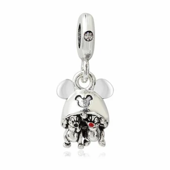 

Hot Sale Alloy Crystal Mickey Minnie Pendants Beads Fit Pandora Charms Bracelets DIY Trinket for Women Silver Color Bangles