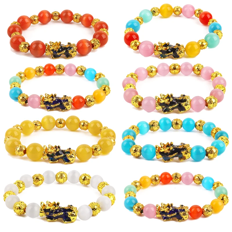 

Thermochromic Feng Shui Buddha Bracelet Golden Piuxiu Charm Bracelet Natual Opals Stone Quartz Crystal Beads Wealth Bracelet