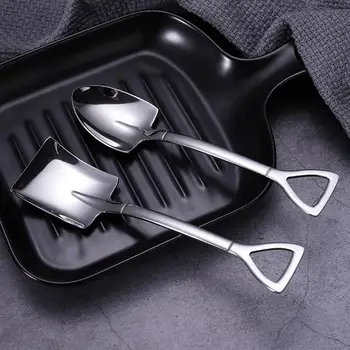 

Creative Metal Ice Cream Coffee Spoon Shovel Shape Shell Tea Spoons Afternoon Tea Dessert Long Handle Spoon