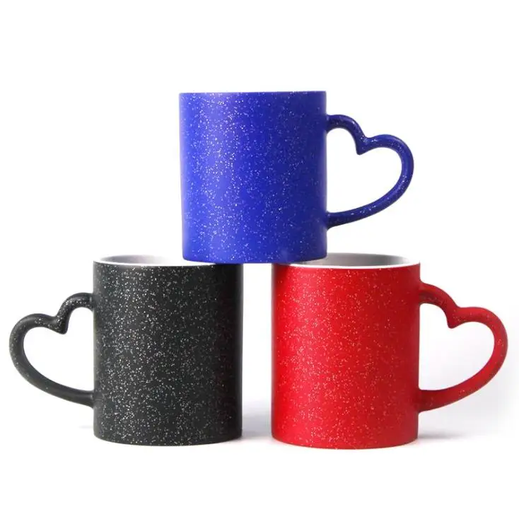 Love Heart Handle Cup Lidless Sublimation Blank Black Red Blue Star Mug DIY Color Changing Ceramic Tumbler Fashion SN12