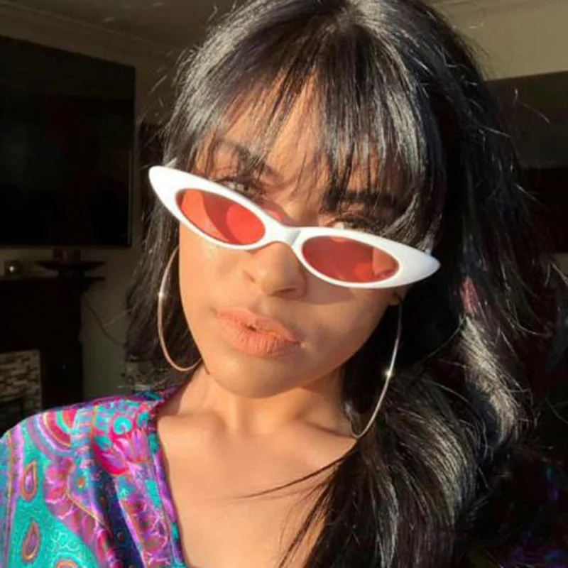 

90S Personality Narrow Small Oval Sunglasses Luxury Designer Tiny Plastic Frame Eyeglasses Flat Lens Sun Glasses Oculos De Sol