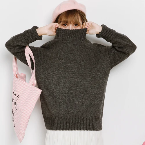 Осенне-зимний женский свитер с длинными рукавами невысокая горловина пуловер Harajuku тонкий вязаный Топ Femme толстый свитер - Цвет: deep-gray