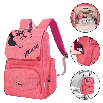 

Disney Mommy Diaper Bag Maternity Diaper Care Bag Baby Care Travel Backpack Designer Mickey Minnie Pink and Gray Handbag BB0008