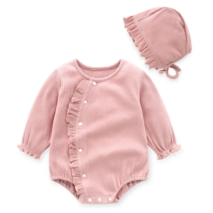 

Baby girl Clothes Newborn 100% Cotton Long Sleeve Romper Jumpsuit and Hat 2 piece Clothes Set Princess Infant Outfits For Spring