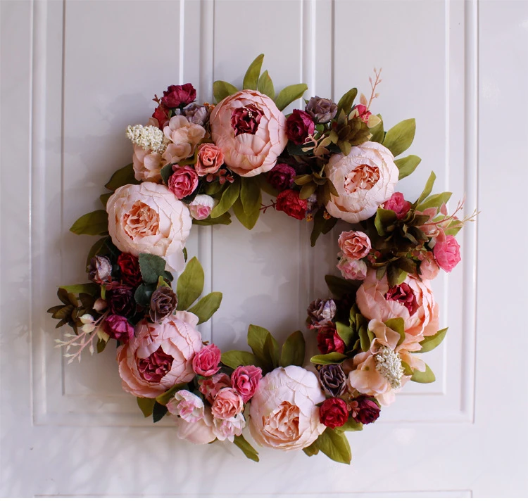 Vintage Wreath Flowers Rustic Wedding Decoration For Indoor Outdoor Hanging Penies Rose Wreath Farmhouse Wreaths Wreaths Garlands Aliexpress