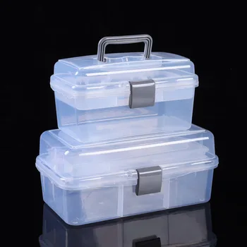 

Clear Plastic Storage Box Multifunctional Nail Art Tool Organizer Box 2/3 Layers Craft Container Case with Portable Handle