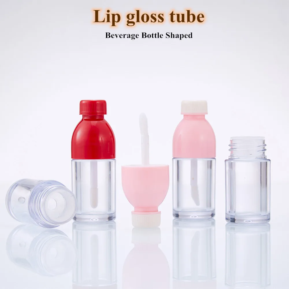

Mini Empty Lip Gloss tube Beverage Bottle Shaped lip glaze Tube Containers Clear Refillable Lip Balm Bottles With Rubber Inserts