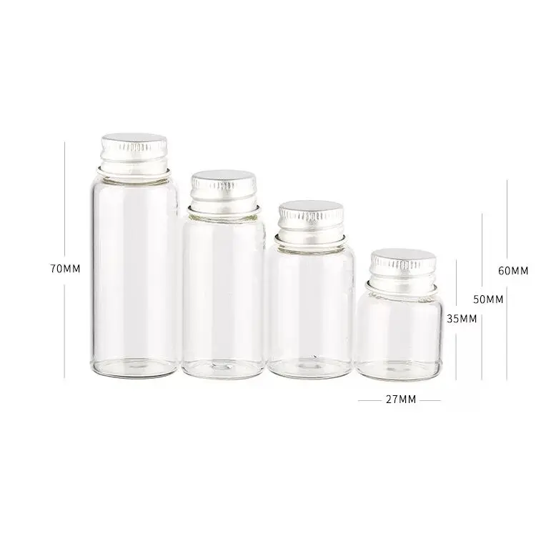 50PCS 27*70mm 25ml 유리 병 소원 병 나사 캡이있는 빈 병 샘플 저장 병 항아리 DIY 장식 공예