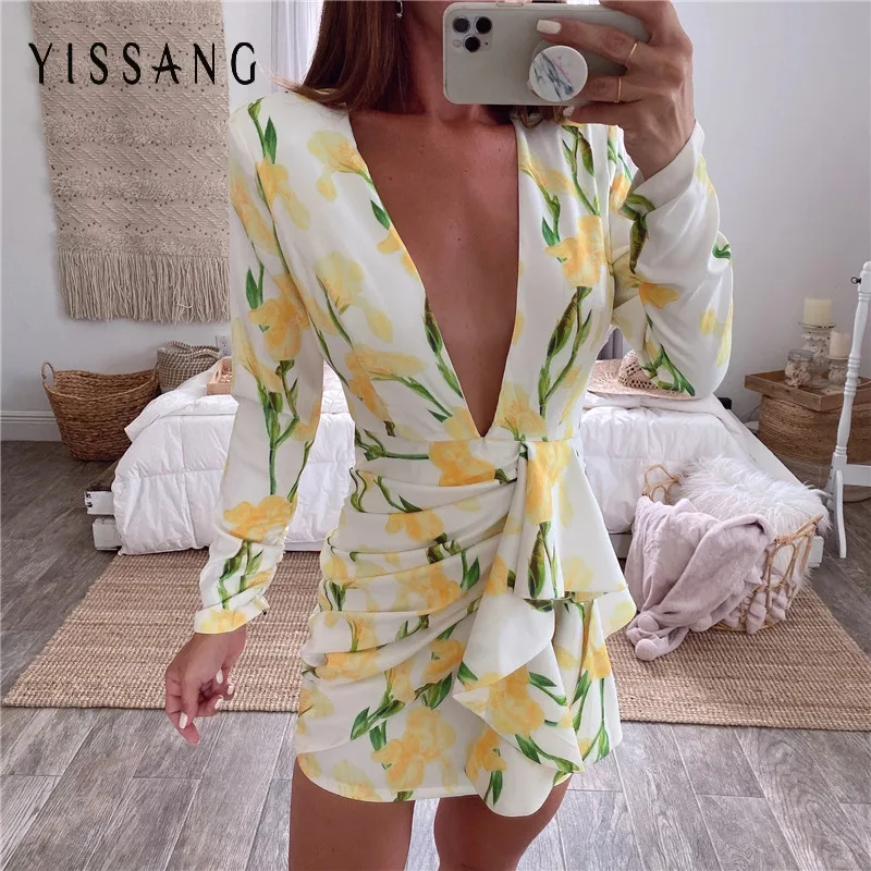 Yissang летнее платье с оборками и цветочным принтом рюшами открытой спиной 2020
