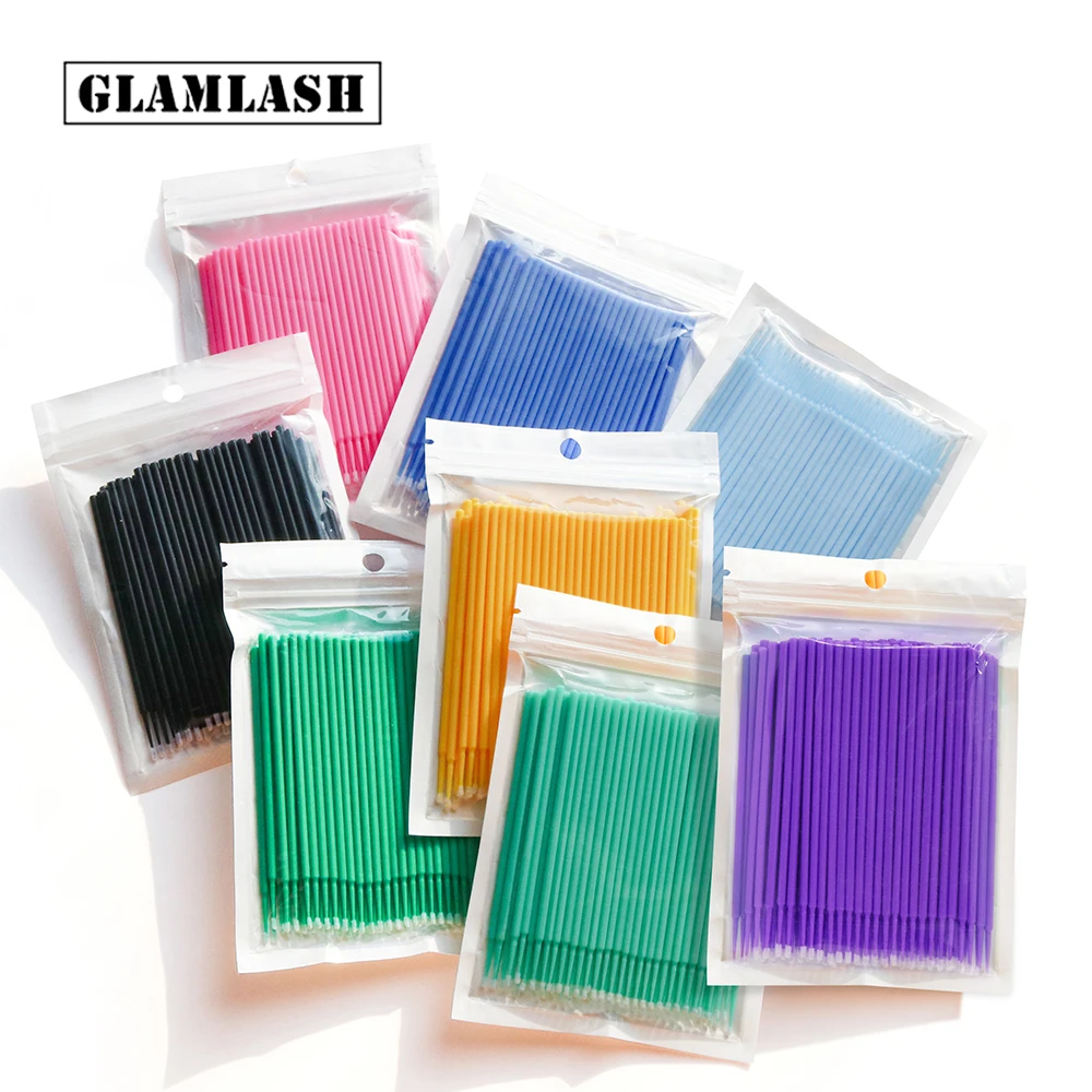 Glamlash 100 pçs/lote durável descartável micro aplicadores extensão da pestana removendo cotonete micro escova chicote remoção ferramentas