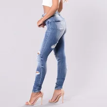 

2021 New Sexy Plus Size Jeans with Button Ripped Personality Trousers Women's High Waist Hole Denim Pants Autumn Elastic Pants