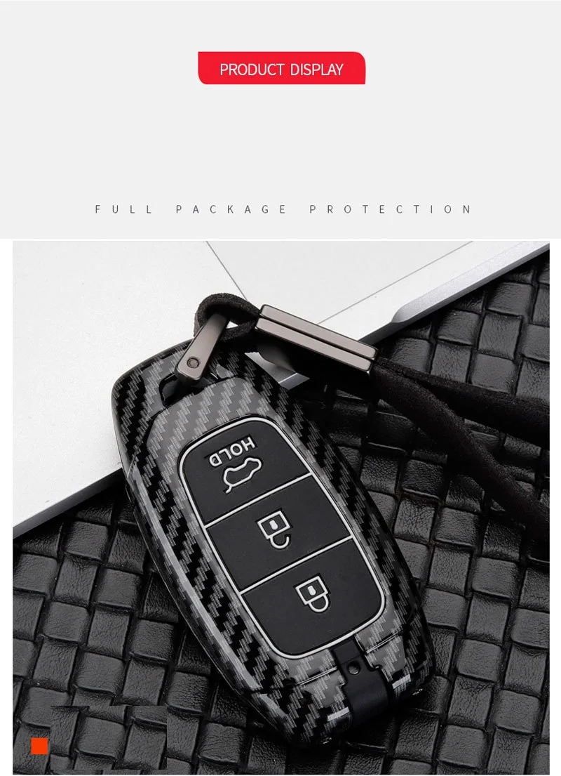 Carbon Fiber alloy Car Key Case For Hyundai i30 Ix35 KONA Encino Solaris Azera Grandeur Ig Accent Santa Fe Palisade 2017 2018