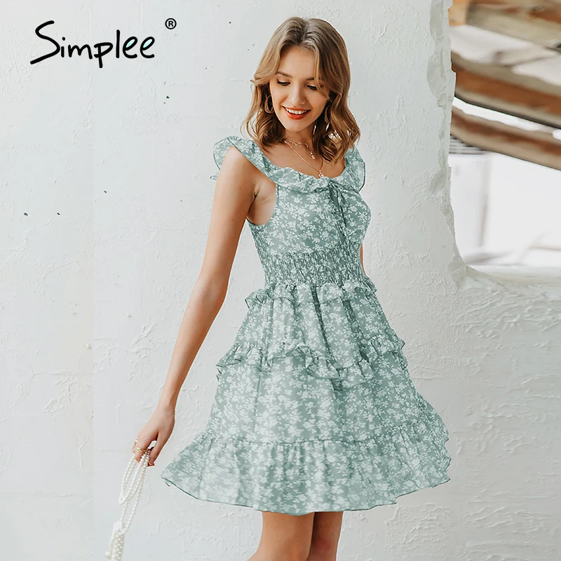 Simplee Сексуальное Женское Платье с v образным вырезом Boho Цветочный Принт Высокая