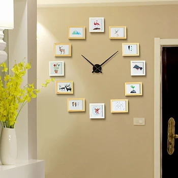 

Simple Modern Photo Wall Clock Solid Wood Living Room Silent Clock Creative Home Decor Simple Study Wall Watch Home Decor