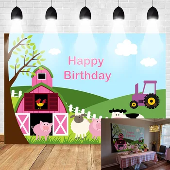 

Farm Birthday Party Banner Backdrop Barn Animals Girls Party Decorations Photography Background Photo Studio Dessert Table Prop
