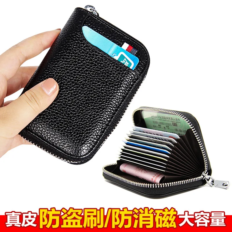 

Full-grain Leather for Both Men And Women Large Capacity Wallet Genuine Leather Card Bag Multi-functional File Holder Anti-Theft