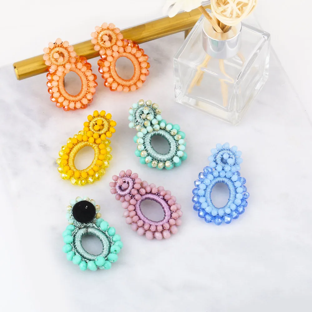 Dangle Earrings 9 Colors Blue Beaded Earrings For Women Bead Rope Big Drop Handmade Bohemian Jewelry FLOLA