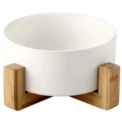 white Wooden shelf Керамическая приподнятая миска для кошек, основная миска для еды, воды, собаки с противоскользящей деревянной подставкой, защита шеи, суставы для домашних животных, миски для кормления, легко очищаемые - Цвет: white Wooden shelf