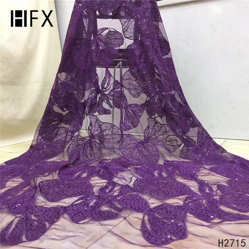 HFX Новое поступление африканская кружевная ткань в нигерийском стиле Высококачественная мятно-зеленая французская Тюлевая кружевная ткань с блестками для платья H2715