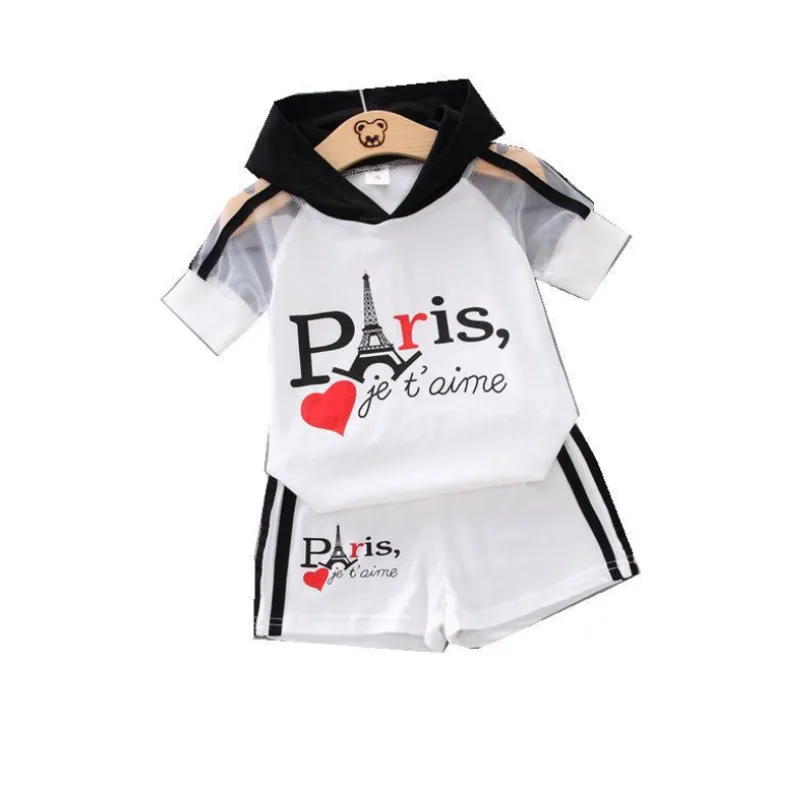 New Summer Children Fashion Clothing Baby Boy Girls Letter Hooded T Shirt Shorts 2Pcs/sets Kids Infant Clothes Toddler Tracksuit
