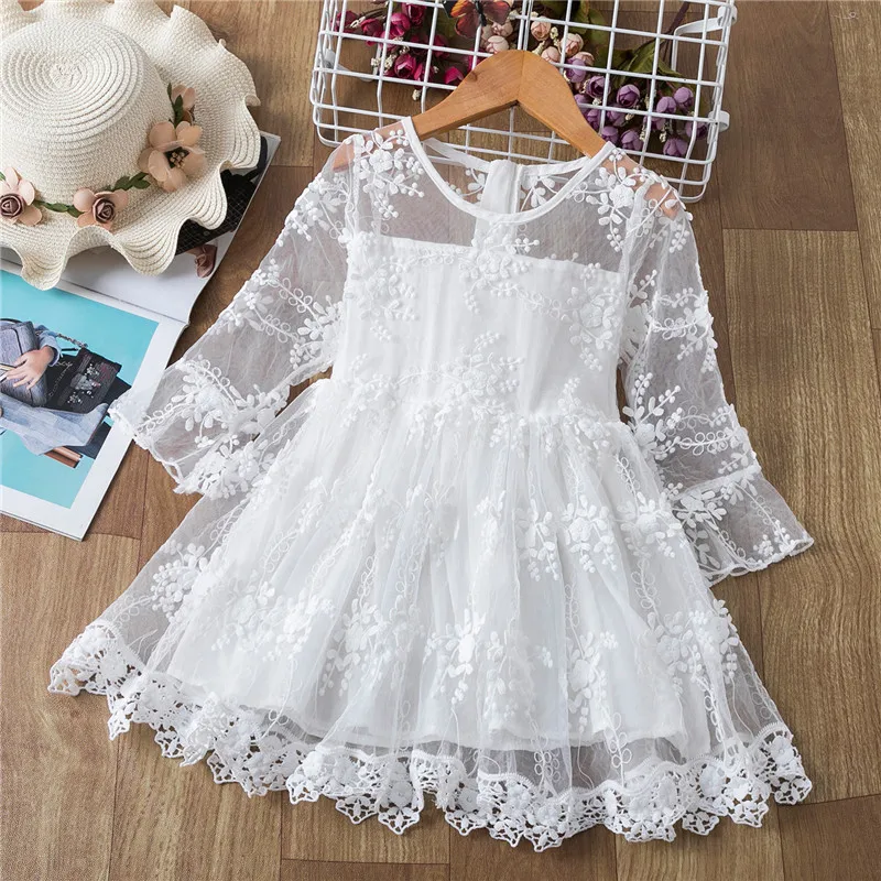 White Lace Princess Dress For Girls Wedding Party Bridesmaid Kids Winter Full Sleeve Clothing Children Christmas Costume | Детская