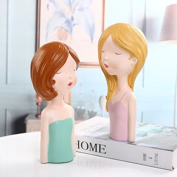

Nordic Girl Ornament Ins Creative Statue Lovely Resin Sculpture of Decorative Indoor Cabinet Office Home Decor Figurines