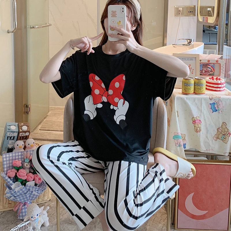 ディズニーの絵が描かれた女性の夏のパジャマ カジュアルなナイトウェア 家庭用 トップスとパンツ ファッショナブル 新しいコレクション21 Aliexpress Underwear Sleepwears ディズニーの絵が描かれた女性の夏のパジャマ カジュアルなナイトウェア 家庭用 トップスとパンツ ファッショナブル 新しいコレクション21 Aliexpress Underwear Sleepwears
