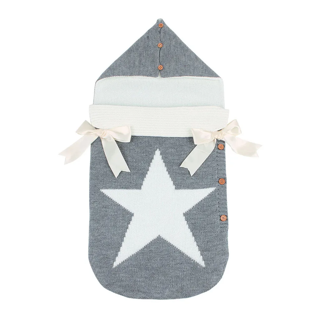Envelopes for Newborns Five Star Knitted Sleeping Bag Autumn Winter Grey Button Up Infant Baby Swaddle Wrap Sleep Sacks Blanket
