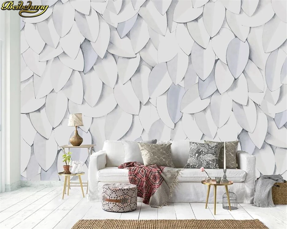 beibehang Custom wall paper mural modern 3d embossed leaves hand painted leaves TV background wall papel de parede 3d wallpaper beibehang rose petals wedding room background wall paper roll custom mural papel de parede 3d photo wallpaper roll wall stickers