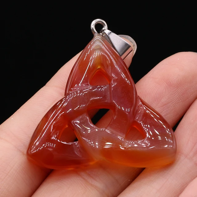 Triquetra Symbol Natural Stone Pendants Celtics Knot Agates Crystal for Jewelry Making DIY Women Necklace Earrings Crafts Red Agate