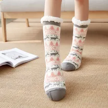 Рождественские женские хлопковые носки с принтом, толстые нескользящие носки-тапочки, ковровые носки, осенние и зимние спортивные носки, велосипедный носок