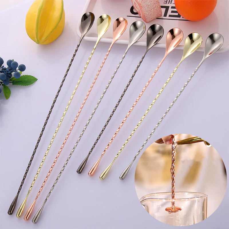 Colorful Stainless Steel Mixing Cocktail Spoon Spiral Teadrop Spoon Kitchen Stir Bartender Tools Home KitchenSupplies cocktail spoon cocktail stirrers