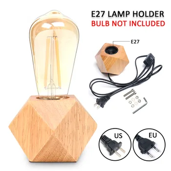 

Modern Night light wood polyhedron Table Lamps living room bedroom desk bedside EU/USplug switch line E27 Wooden table lamp
