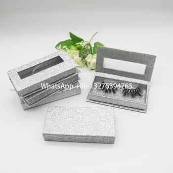 

Silver Glitter Rectangle Eyelash Packaging Box Real 5D 25mm Crisscross Mink Eyelashes Custom Lash Package with Your Logo