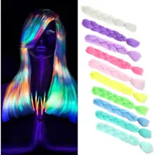 24 дюйма, 100 г, светящиеся большие синтетические косы, блестящие волосы в темноте, мягкие плетеные волосы для наращивания, рождественский подарок, волосы Юнис