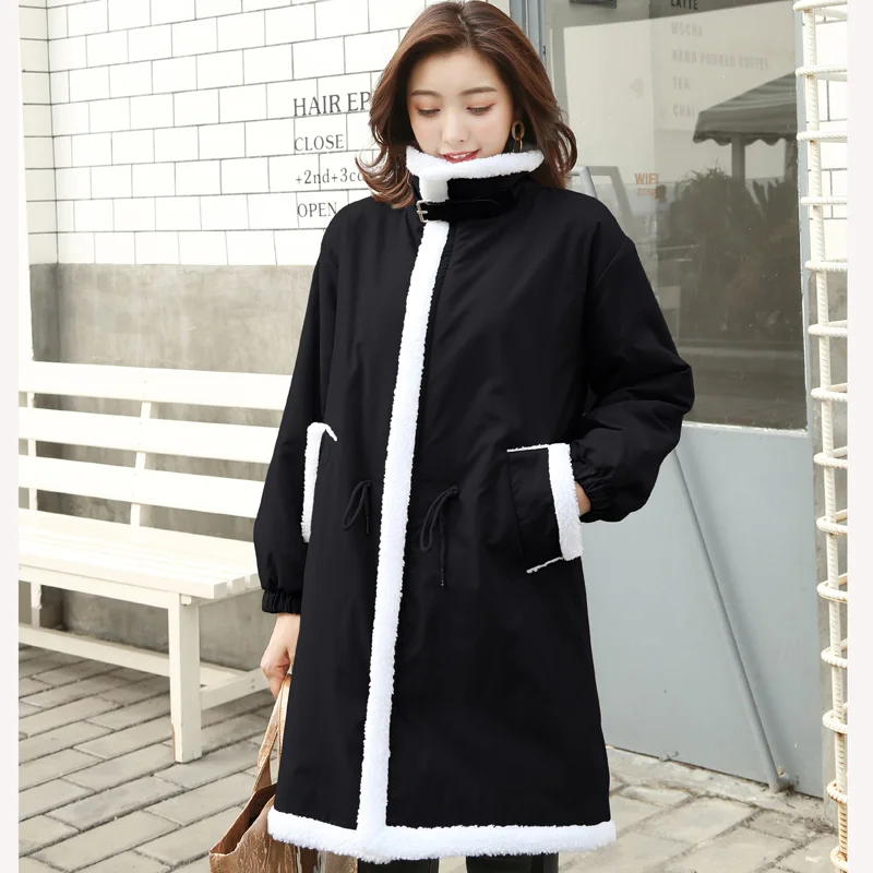 

2019 Winter Parker Ms. Long Sleeve Loose Large Size Windproof Jacket Park Women's Autumn and Winter Lamb Warm Long Jacket