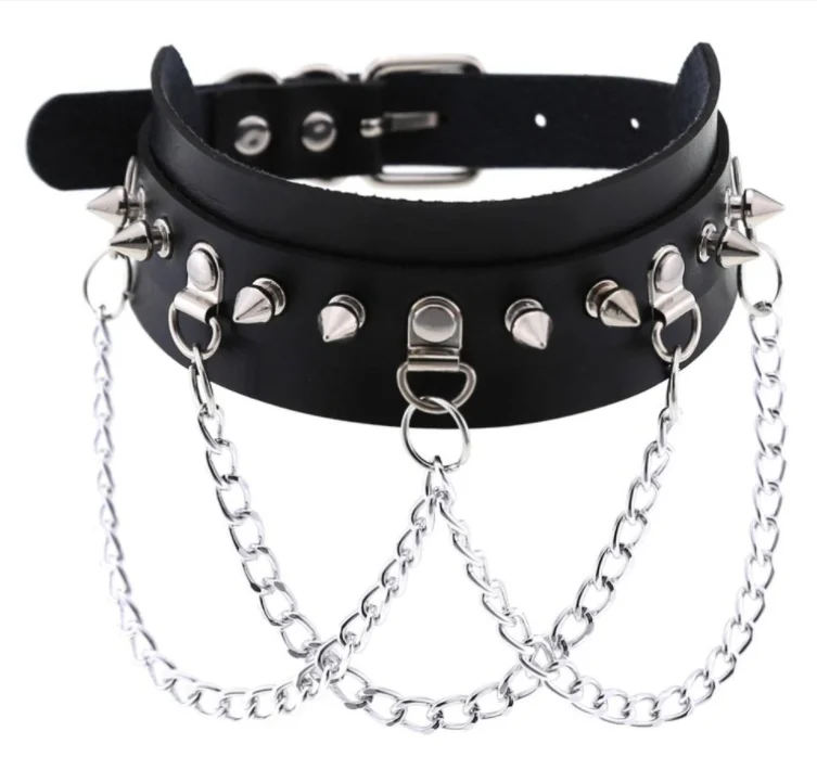 iZasky Emo Spike Choker Collar Punk Rock Necklace Leather Gothic Style for  Women Men Neck Belt Strap Cosplay Accessories, Black, Necklace Length: 42cm