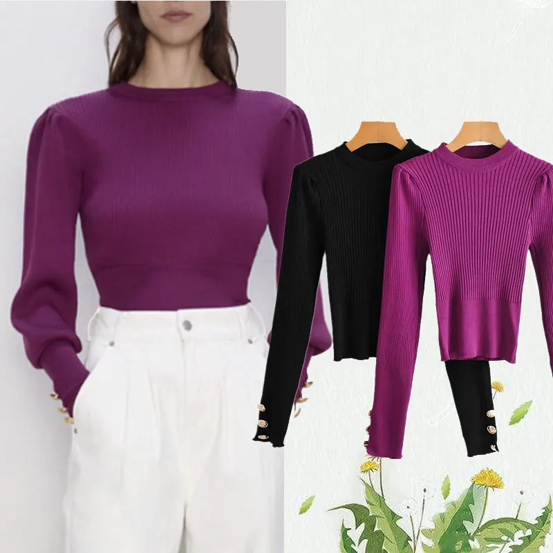 

Women's winter sweater, gold buttons, pure color, simple, generous, retro British pullover, 2019 latest.