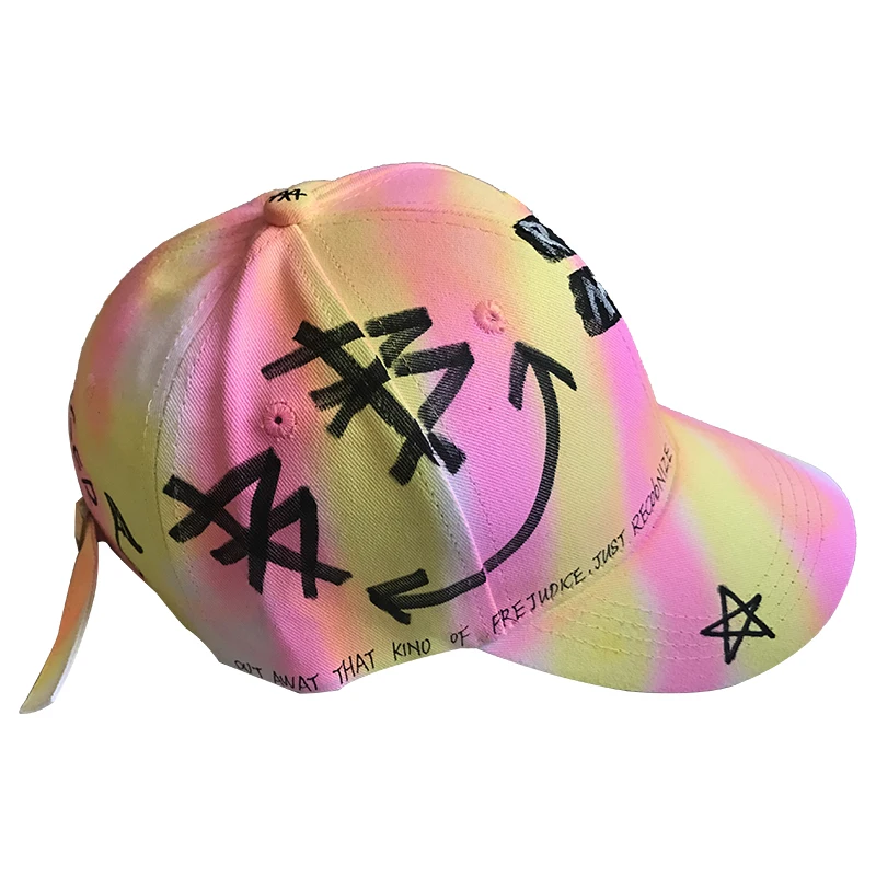 WeMe Hand-Painted Drawing Fluorescent Gradient Peaked Cap Graffiti Baseball Hat | Аксессуары для одежды