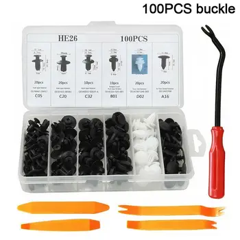 

With box 100pcs Auto Fastener Clip Mixed Car Body Push Fastener Bumper Door Trim Kit Pin Rivet Panel Retainer Retainer Z3E3